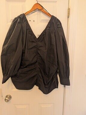 Ganni Puff Sleeve Ruched Blouse